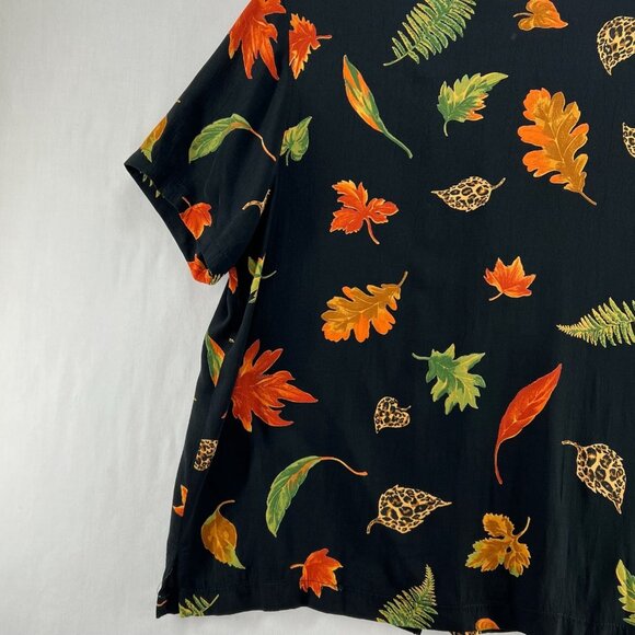 Clio Petites Vintage Shirt Sz PL Short Sleeve Button Up Fall Leaf Made USA Black - Picture 7 of 11